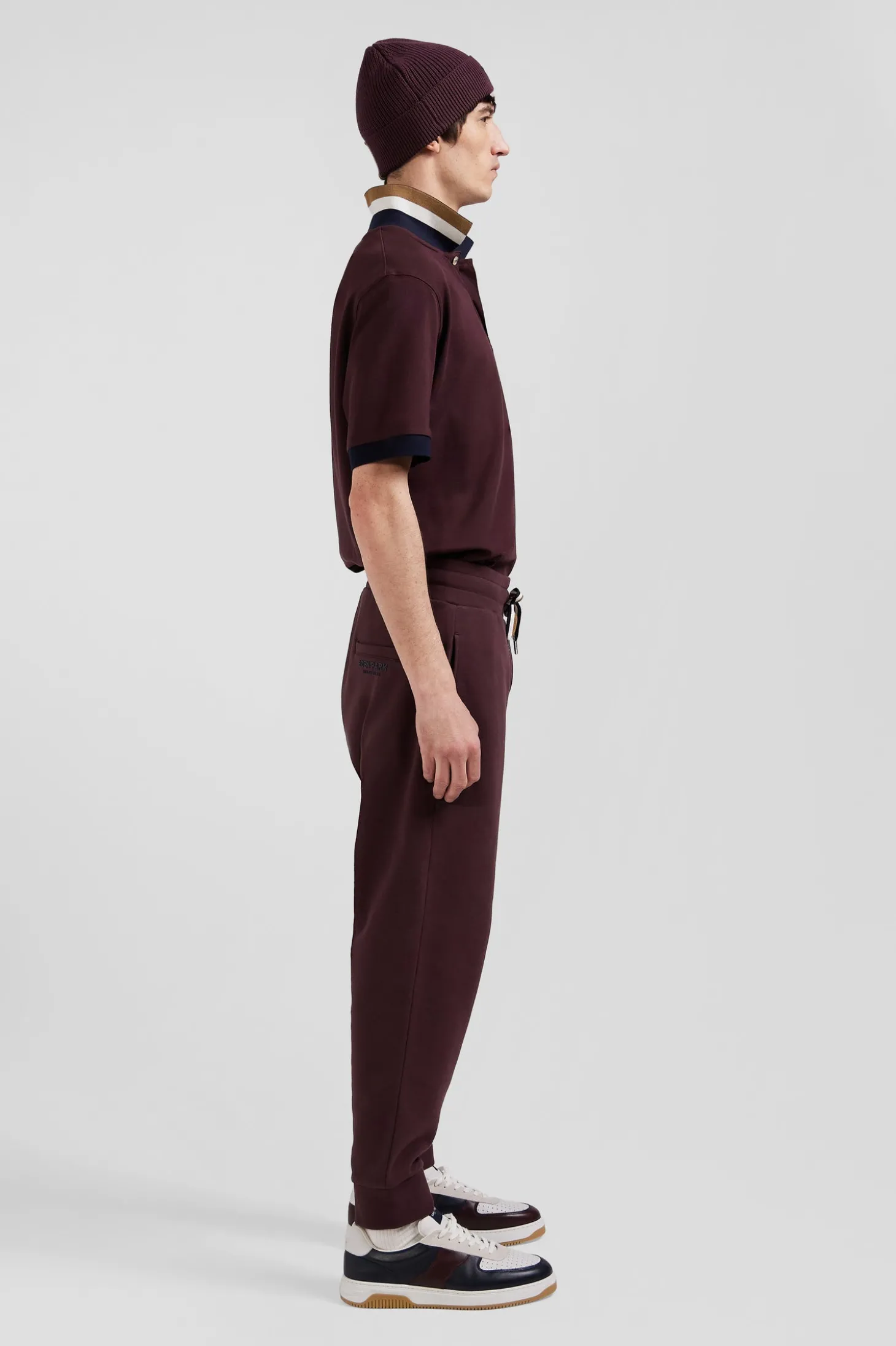 Pantalon jogging en molleton gratté bordeaux coupe Relaxed