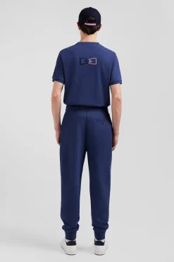 Pantalon jogging en molleton coton gratté bleu marine coupe Regular