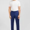 Pantalon regular bleu en laine à plis cassés