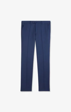 Pantalon regular bleu en laine à plis cassés