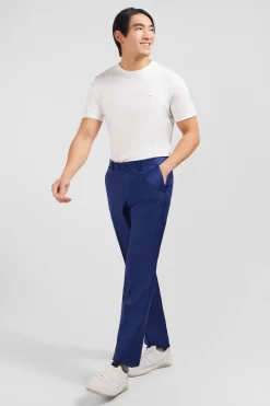Pantalon regular bleu en laine à plis cassés