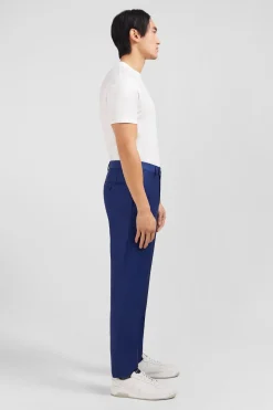 Pantalon regular bleu en laine à plis cassés