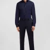 Pantalon regular bleu foncé en laine à plis cassés