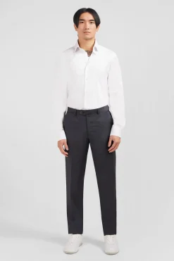 Pantalon regular gris en laine à plis cassés