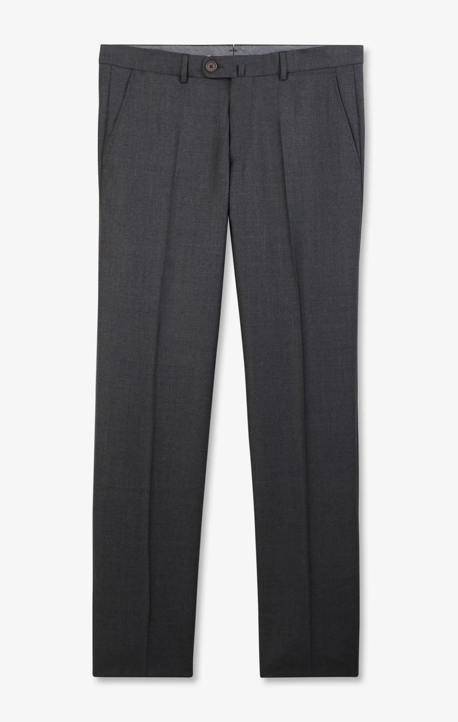 Pantalon regular gris en laine à plis cassés