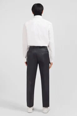 Pantalon regular gris en laine à plis cassés