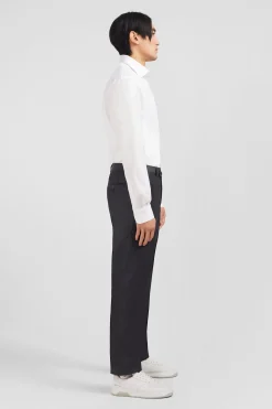 Pantalon regular gris en laine à plis cassés