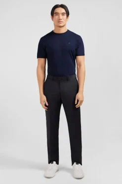 Pantalon regular gris foncé en laine à plis cassés