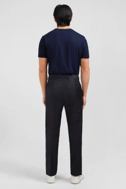 Pantalon regular gris foncé en laine à plis cassés