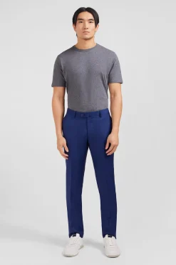 Pantalon slim bleu en laine à plis cassés