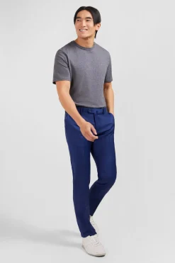 Pantalon slim bleu en laine à plis cassés