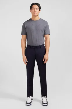 Pantalon slim bleu foncé en laine à plis cassés