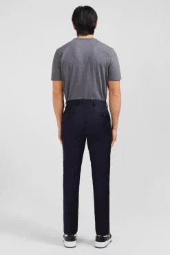 Pantalon slim bleu foncé en laine à plis cassés