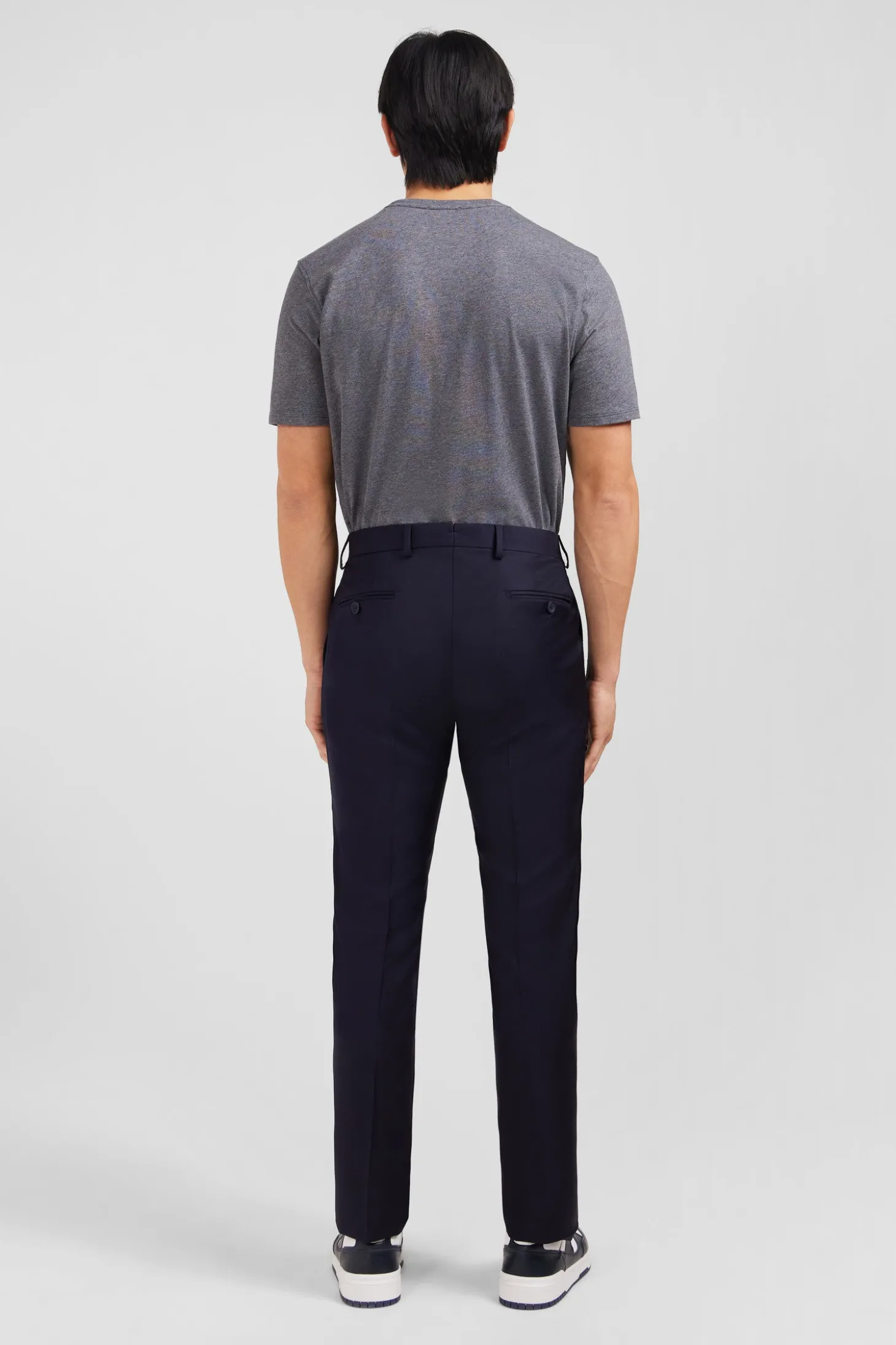 Pantalon slim bleu foncé en laine à plis cassés