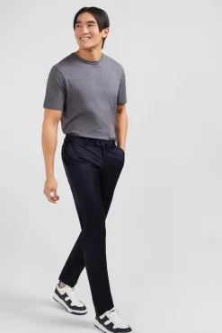 Pantalon slim bleu foncé en laine à plis cassés