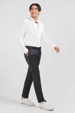 Pantalon slim gris en laine à plis cassés