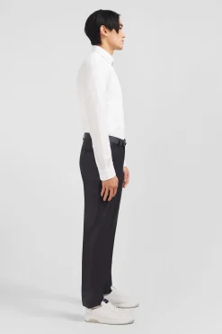 Pantalon slim gris en laine à plis cassés