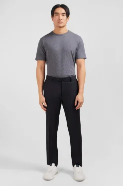 Pantalon slim gris foncé en laine à plis cassés