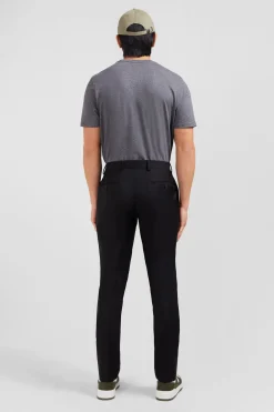 Pantalon slim noir en laine à plis cassés