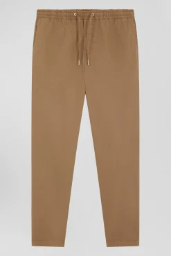 Pantalon taille élastique en coton stretch camel coupe Modern