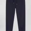 Pantalon taille élastique en coton stretch bleu marine coupe Modern