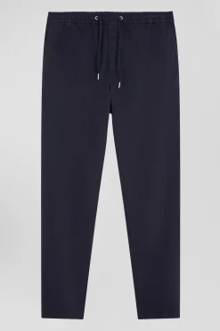 Pantalon taille élastique en coton stretch bleu marine coupe Modern