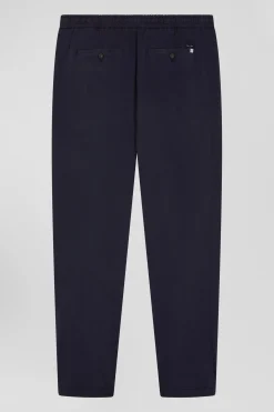 Pantalon taille élastique en coton stretch bleu marine coupe Modern