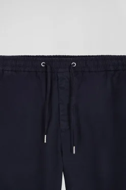 Pantalon taille élastique en coton stretch bleu marine coupe Modern