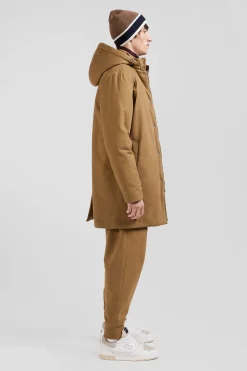 Parka à capuche en gabardine de coton camel