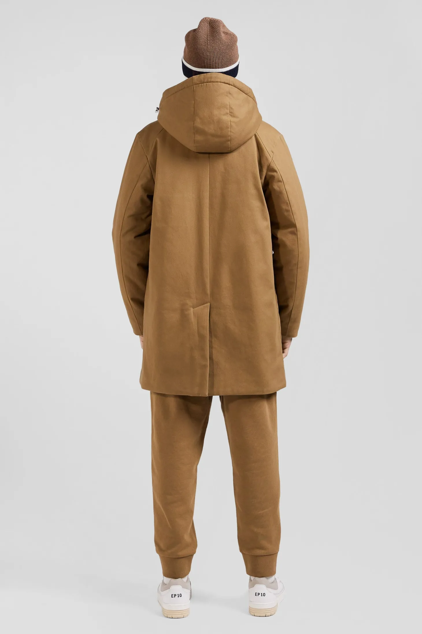 Parka à capuche en gabardine de coton camel