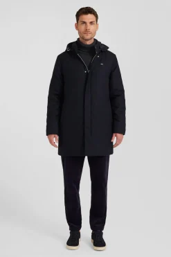Parka courte en flanelle de laine bleu marine