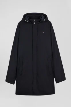 Parka courte en flanelle de laine bleu marine