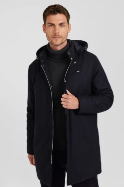 Parka courte en flanelle de laine bleu marine