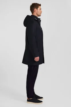 Parka courte en flanelle de laine bleu marine