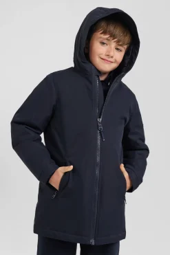Parka enfant longue bleu marine à capuche