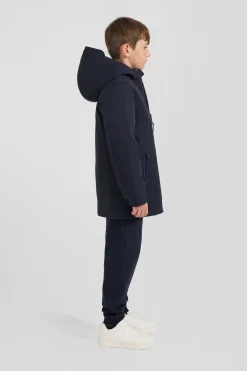 Parka enfant longue bleu marine à capuche
