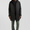Parka longue à capuche en nylon kaki