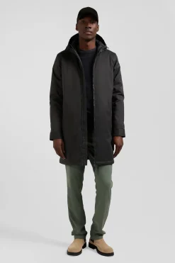 Parka longue à capuche en nylon kaki