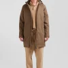 Parka longue à capuche en nylon marron