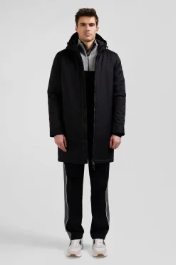 Parka longue à capuche en nylon noir