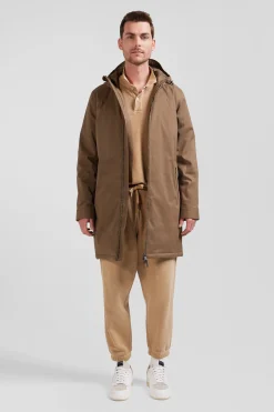 Parka longue à capuche en nylon marron