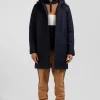 Parka longue à capuche en nylon bleu marine