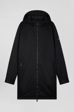 Parka longue à capuche en nylon noir
