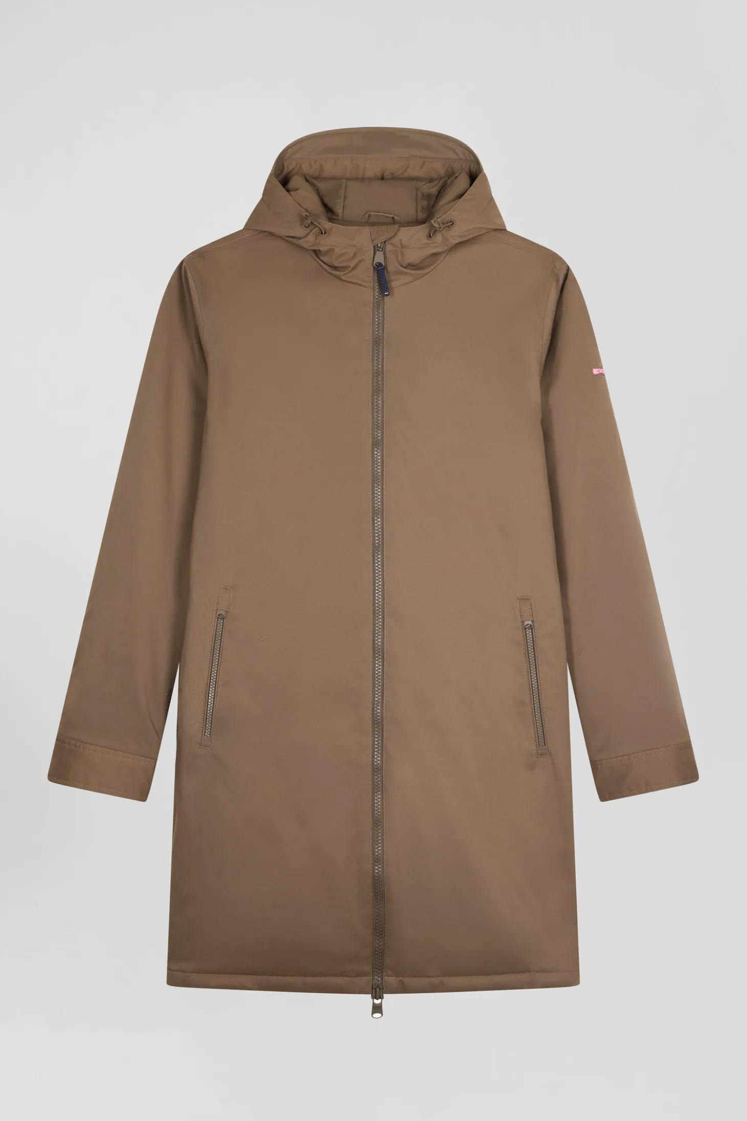 Parka longue à capuche en nylon marron
