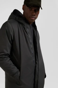 Parka longue à capuche en nylon kaki