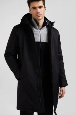 Parka longue à capuche en nylon noir
