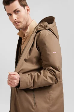 Parka longue à capuche en nylon marron