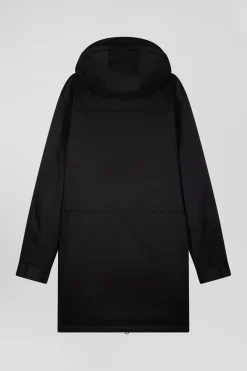 Parka longue à capuche en nylon noir