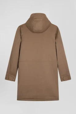 Parka longue à capuche en nylon marron