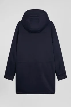 Parka longue à capuche en nylon bleu marine